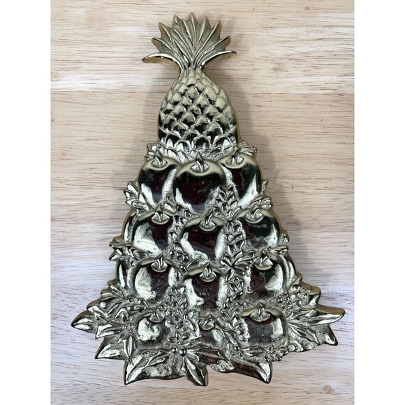VIRGINIA METALCRAFTERS Brass Christmas Tree Trivet Williamsburg Pineapple VTG - Picture 3 of 10